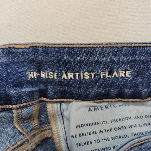 American Eagle Jeans Womens 4 Short Artist Flare High Rise Ripped Raw Hem Denim - Picture 6 of 11